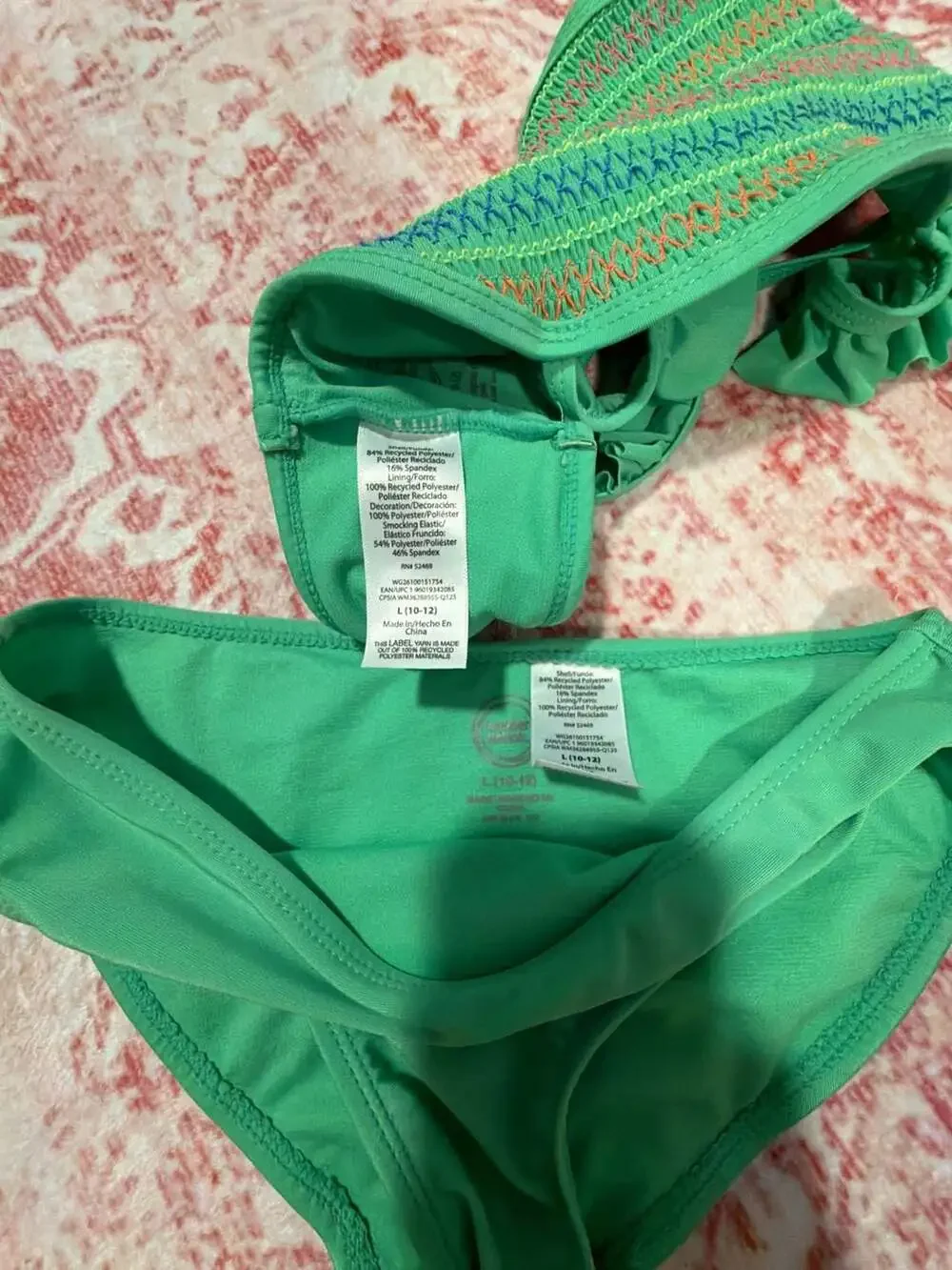 Wonder Nation Girls Green Smocked Embroidered‎ 2-Piece Bikini Swimsuit Set